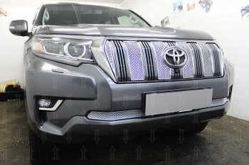 4 499 р. Защитная сетка в бампер (низ, ячейка 4х10 мм) Стрелка11 Премиум Toyota Land Cruiser Prado J150 3-ий рестайлинг (2020-2024) (Хром)  с доставкой в г. Калуга. Увеличить фотографию 2