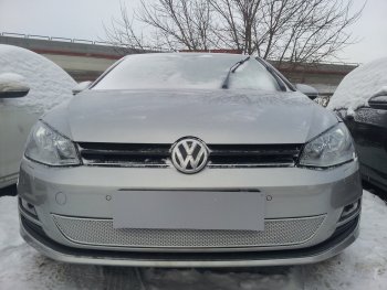 Защитная сетка в бампер (низ, ячейка 4х10 мм) Стрелка11 Премиум Volkswagen Golf 7 дорестайлинг, хэтчбэк 5 дв. (2012-2017)  (Хром)