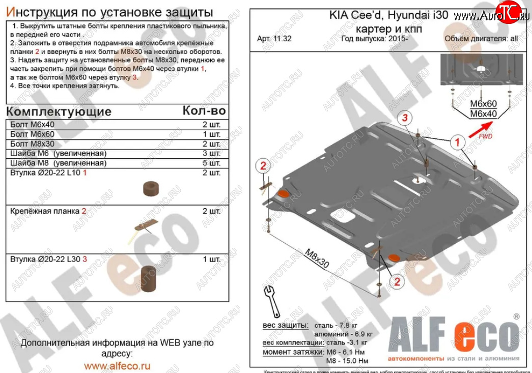 4 999 р. Защита картера двигателя и КПП Alfeco  KIA Ceed  2 JD (2015-2018) (Сталь 2 мм)  с доставкой в г. Калуга