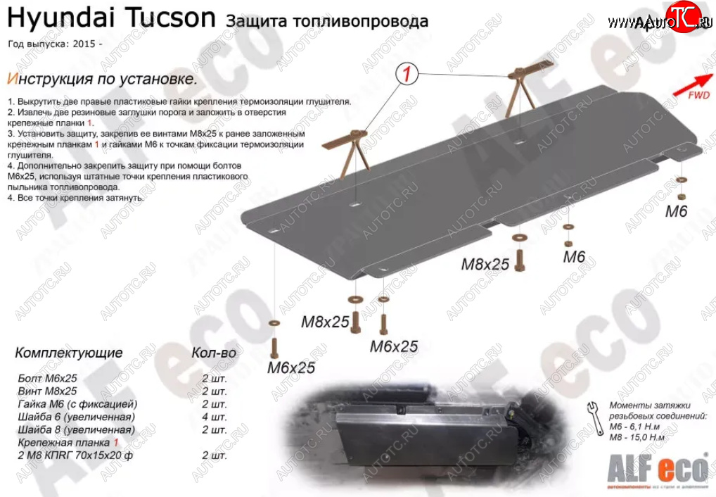 4 549 р. Защита топливопровода Alfeco  Hyundai Tucson  TL (2015-2021) дорестайлинг, рестайлинг (Алюминий 3 мм)  с доставкой в г. Калуга