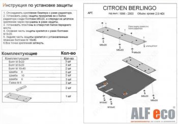 Защита картера двигателя и КПП (кроме 2,0 HDI) ALFECO CITROEN (Ситроен) Berlingo (Берлинго)  M49 (1996-2003) M49 дорестайлинг