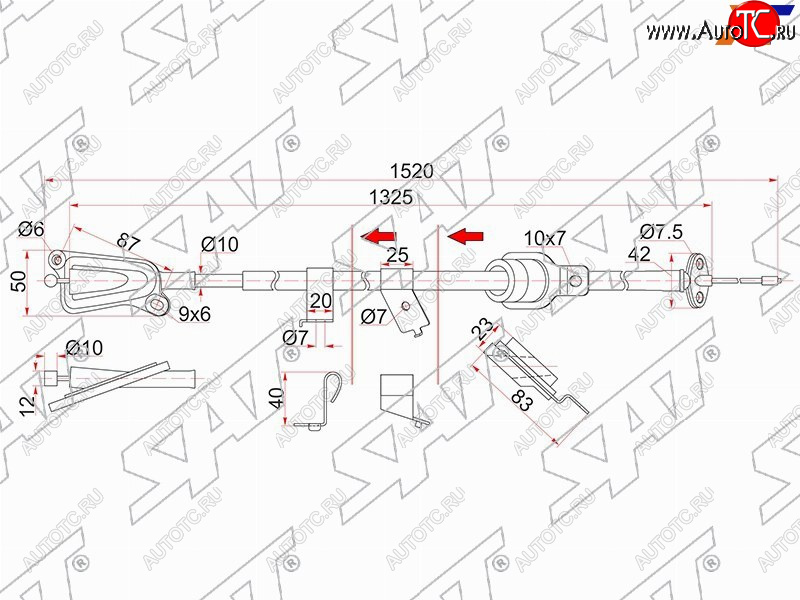 1 499 р. Трос ручника RH 2WD SAT Nissan Wingroad 2 Y11 дорестайлинг универсал (1999-2001) (-Antiskid)  с доставкой в г. Калуга