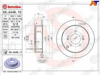 Задний тормозной диск (не вентилируемый, d 284) BREMBO Hyundai IX35 1 LM рестайлинг (2013-2018)