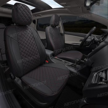 13 999 р. Чехлы сидений (экокожа, 40/60, подлок) Автопилот Ромб  Audi A4  B8 (2007-2015) (черный/красная строчка)  с доставкой в г. Калуга. Увеличить фотографию 7