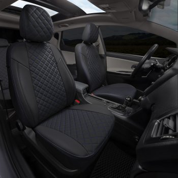 13 999 р. Чехлы сидений (экокожа) Автопилот Ромб  Audi A5  8T (2007-2016) (черный/синяя строчка)  с доставкой в г. Калуга. Увеличить фотографию 6