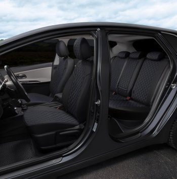 13 999 р. Чехлы сидений (экокожа) Автопилот Ромб  Audi A5  8T (2007-2016) (черный/синяя строчка)  с доставкой в г. Калуга. Увеличить фотографию 7