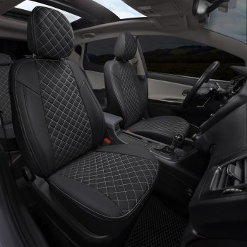 13 999 р. Чехлы сидений (экокожа) Автопилот Ромб  Audi A5  8T (2007-2016) (черный/белая строчка)  с доставкой в г. Калуга. Увеличить фотографию 6