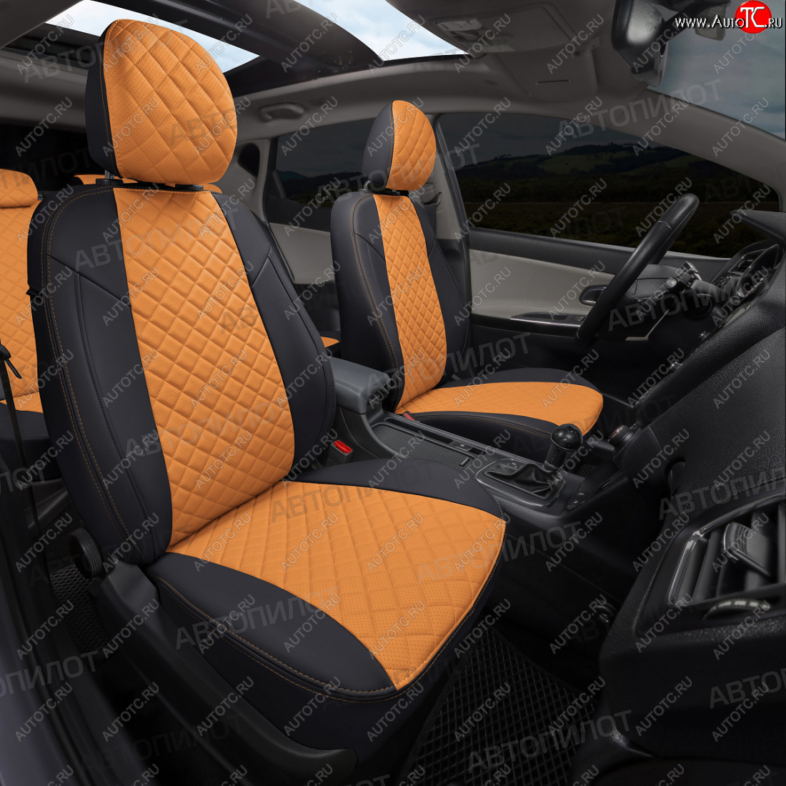 13 999 р. Чехлы сидений (экокожа, сплошная с вырезом под подл.) Автопилот Ромб  Audi A6  C5 (1997-2004) (черный/оранж)  с доставкой в г. Калуга