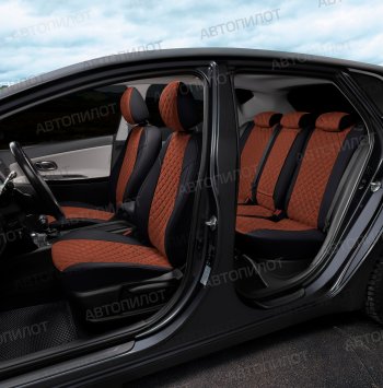 10 699 р. Чехлы сидений (экокожа/алькантара, сплошн.) Автопилот Ромб  BMW 5 серия  E60 (2003-2010) (черный/темно-коричневый)  с доставкой в г. Калуга. Увеличить фотографию 6