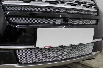 4 199 р. Защитная сетка в бампер (верх, 2 части, ячейка 3х7 мм) Alfeco Стандарт  Ford Explorer  U625 (2019-2024) (Хром)  с доставкой в г. Калуга. Увеличить фотографию 3