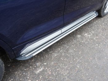 Пороги алюминиевые Slim Line Silver 1820 мм. автомобиль без пневмоподвески, ТСС Тюнинг Audi (Ауди) Q5 (Ку5) ( 8R,  FY) (2012-2020) 8R, FY рестайлинг, дорестайлинг