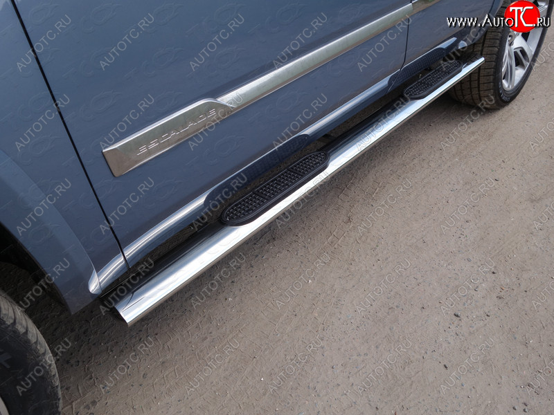 44 949 р. Пороги овальные с накладкой 120x60 мм ТСС Тюнинг  Cadillac Escalade  GMTK2 джип 5 дв. (2015-2020) (серые)  с доставкой в г. Калуга