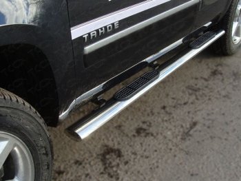 Пороги овальные с накладкой 120x60 мм ТСС Тюнинг Chevrolet (Шевролет) Tahoe (Тахо)  GMT900 (2006-2013) GMT900 5 дв.  (серые)