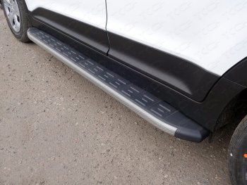 21 349 р. Пороги алюминиевые с пластиковой накладкой ТСС Тюнинг  Hyundai Creta  GS (2015-2021) (карбон серые)  с доставкой в г. Калуга. Увеличить фотографию 1