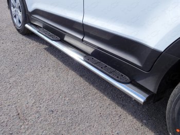 39 699 р. Пороги овальные с накладкой 120х60 мм  Hyundai Creta  GS (2015-2021) (серые)  с доставкой в г. Калуга. Увеличить фотографию 1