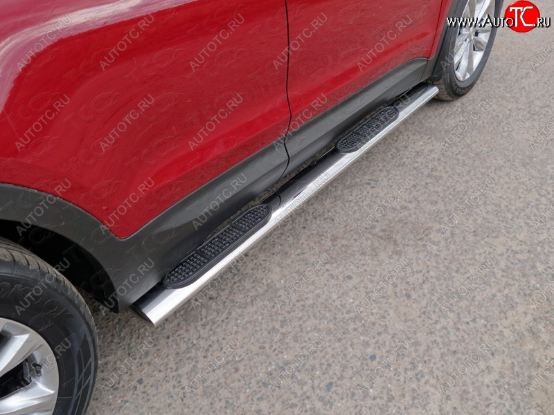 41 999 р. Пороги овальные с накладкой 120х60 мм Premium ТСС Тюнинг  Hyundai Santa Fe  3 DM (2015-2019) (серые)  с доставкой в г. Калуга