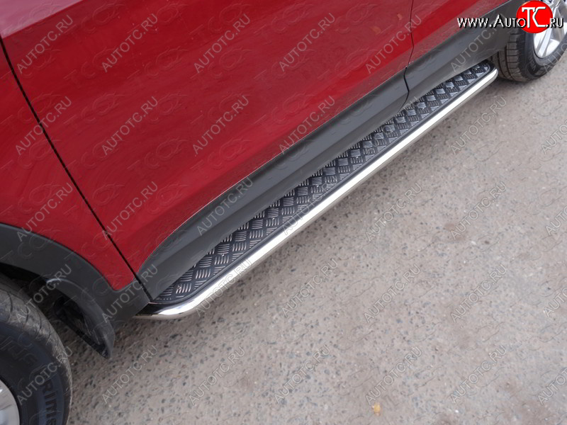 30 849 р. Пороги с площадкой 42,4 мм Premium ТСС Тюнинг  Hyundai Santa Fe  3 DM (2015-2019) (серые)  с доставкой в г. Калуга