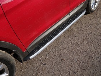 21 349 р. Пороги алюминиевые с пластиковой накладкой, ТСС Тюнинг  Hyundai Santa Fe  3 DM (2015-2019) (карбон серебро)  с доставкой в г. Калуга. Увеличить фотографию 1