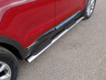 Пороги овальные с накладкой 120х60 мм ТСС Тюнинг Hyundai (Хюндаи) Santa Fe (Санта)  4 TM (2018-2021) 4 TM дорестайлинг  (серые)
