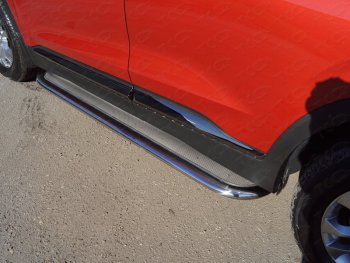 53 949 р. Пороги с площадкой 75х42 мм Premium ТСС Тюнинг  Hyundai Santa Fe  4 TM (2018-2021) (нержавейка)  с доставкой в г. Калуга. Увеличить фотографию 1