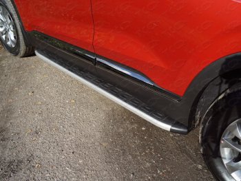19 999 р.  Пороги алюминиевые с пластиковой накладкой, ТСС Тюнинг  Hyundai Santa Fe  4 TM (2020-2024) (серые)  с доставкой в г. Калуга. Увеличить фотографию 1