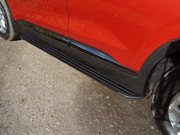 21 349 р. Пороги алюминиевые Slim Line ТСС Тюнинг  Hyundai Santa Fe  4 TM (2018-2021) (Black)  с доставкой в г. Калуга. Увеличить фотографию 1