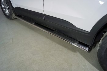 Пороги овальные с накладкой 120х60 мм ТСС Тюнинг Hyundai (Хюндаи) Santa Fe (Санта)  4 TM (2020-2024) 4 TM рестайлинг  (серые)
