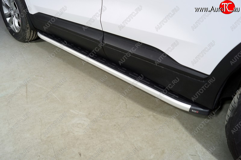 19 999 р. Пороги алюминиевые с пластиковой накладкой ТСС Тюнинг  Hyundai Santa Fe  4 TM (2018-2021) (серые)  с доставкой в г. Калуга