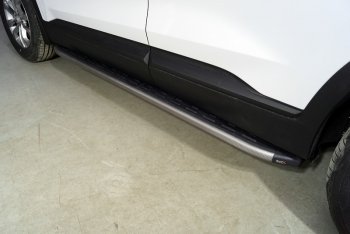 21 349 р. Пороги алюминиевые с пластиковой накладкой ТСС Тюнинг  Hyundai Santa Fe  4 TM (2020-2024) (карбон серые)  с доставкой в г. Калуга. Увеличить фотографию 1