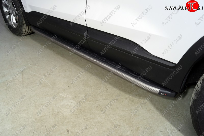 21 349 р. Пороги алюминиевые с пластиковой накладкой ТСС Тюнинг  Hyundai Santa Fe  4 TM (2020-2024) (карбон серые)  с доставкой в г. Калуга
