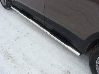 Пороги овальные с накладкой 120х60 мм ТСС Тюнинг Hyundai (Хюндаи) Grand Santa Fe (гранд)  1 DM (2013-2016) 1 DM дорестайлинг  (серые)