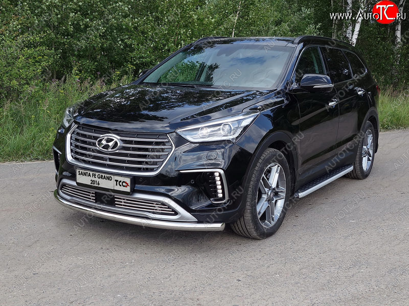 19 999 р. Пороги алюминиевые с пластиковой накладкой ТСС Тюнинг  Hyundai Grand Santa Fe  1 DM (2016-2018) (серые)  с доставкой в г. Калуга