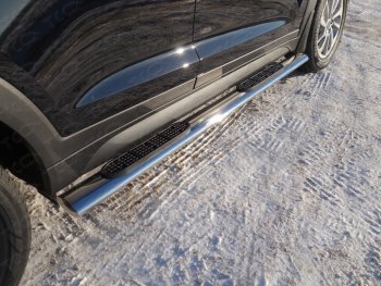Пороги овальные с накладкой 120х60 мм ТСС Тюнинг Hyundai (Хюндаи) Tucson (Туссон)  3 TL (2015-2018) 3 TL дорестайлинг  (серые)