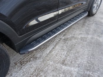21 349 р. Пороги алюминиевые с пластиковой накладкой ТСС Тюнинг  Hyundai Tucson  3 TL (2015-2018) (карбон серые)  с доставкой в г. Калуга. Увеличить фотографию 1