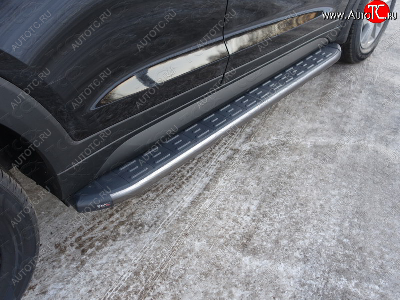 21 349 р. Пороги алюминиевые с пластиковой накладкой ТСС Тюнинг  Hyundai Tucson  3 TL (2015-2018) (карбон серые)  с доставкой в г. Калуга