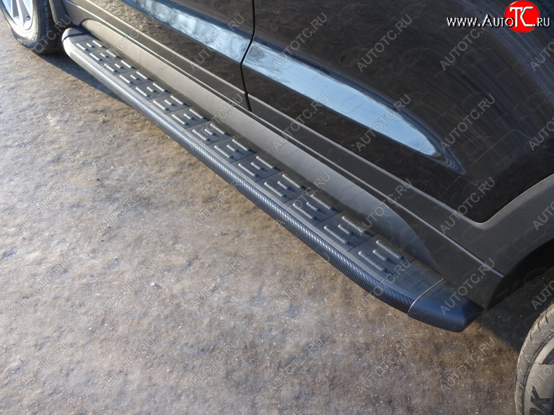 21 349 р. Пороги алюминиевые с пластиковой накладкой, ТСС Тюнинг  Hyundai Tucson  3 TL (2015-2018) (карбон черные)  с доставкой в г. Калуга