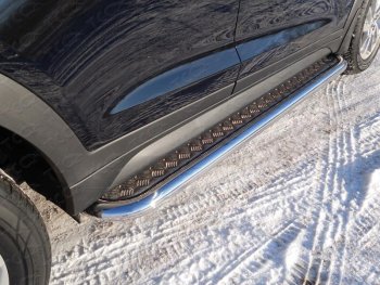 Пороги с площадкой 75х42 мм ТСС Тюнинг Hyundai (Хюндаи) Tucson (Туссон)  3 TL (2018-2021) 3 TL рестайлинг  (серые)