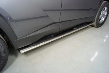 Пороги овальные с накладкой 120х60 мм ТСС Тюнинг Hyundai (Хюндаи) Tucson (Туссон)  4 NX4 (2020-2022) 4 NX4  (серые)