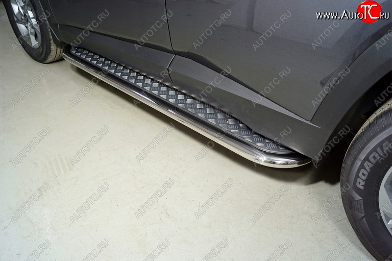45 999 р. Пороги с площадкой 75х42 мм ТСС Тюнинг  Hyundai Tucson  4 NX4 (2020-2022) (серые)  с доставкой в г. Калуга