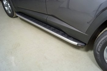 21 349 р. Пороги алюминиевые с пластиковой накладкой, ТСС Тюнинг  Hyundai Tucson  4 NX4 (2020-2022) (карбон серебро)  с доставкой в г. Калуга. Увеличить фотографию 1