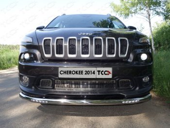 37 649 р. Защита переднего бампера нижняя с ходовыми огнями 60,3 мм ТСС Тюнинг  Jeep Cherokee  KL (2014-2017) (нержавейка)  с доставкой в г. Калуга. Увеличить фотографию 1