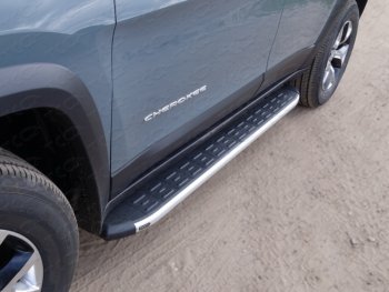Пороги алюминиевые с пластиковой накладкой ТСС Тюнинг Jeep Cherokee Trailhawk (2014-2024)