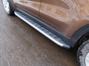 Пороги алюминиевые с пластиковой накладкой ТСС Тюнинг KIA (КИА) Sportage (Спортаж)  5 NQ5 (2021-2024) 5 NQ5  (карбон серебро)