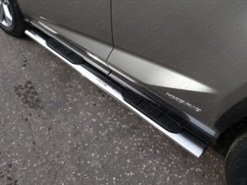 Пороги овальные с накладкой 120х60 мм кроме F-Sport ТСС Тюнинг Lexus (Лексус) NX (НХ)  200 (2014-2017) 200 Z10 дорестайлинг  (серые)