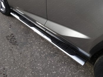 39 699 р. Пороги овальные с накладкой 120х60 мм кроме F-Sport ТСС Тюнинг  Lexus NX  200T (2015-2024) (серые)  с доставкой в г. Калуга. Увеличить фотографию 1