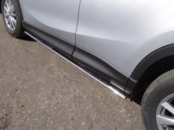 32 599 р. Пороги овальные с накладкой 75х42 мм ТСС Тюнинг  Mazda CX-5  KE (2015-2017) (серые)  с доставкой в г. Калуга. Увеличить фотографию 1