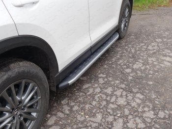 21 349 р. Пороги алюминиевые с пластиковой накладкой ТСС Тюнинг  Mazda CX-5  KF (2016-2024) (карбон серебро)  с доставкой в г. Калуга. Увеличить фотографию 1