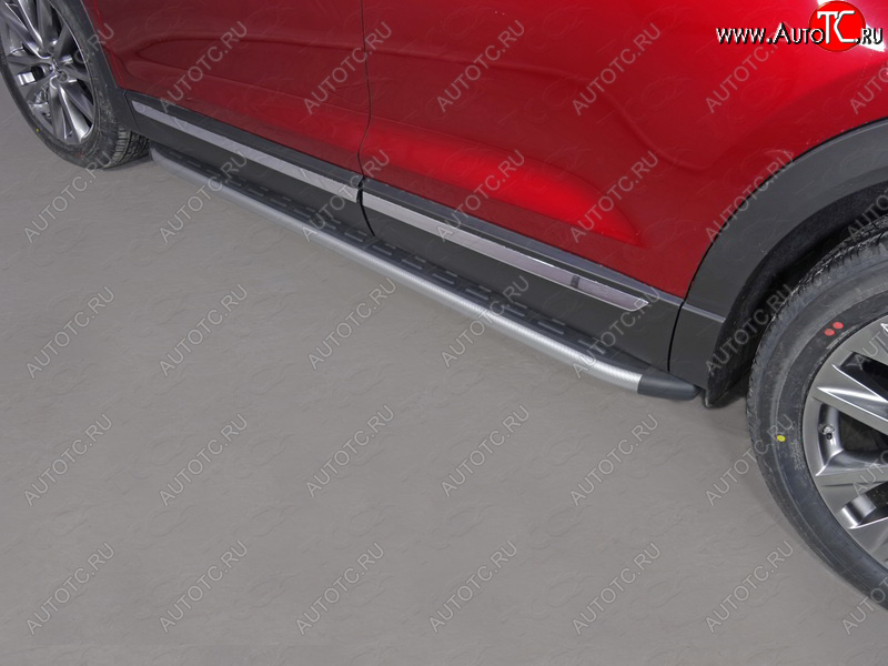 21 349 р. Пороги алюминиевые с пластиковой накладкой, ТСС Тюнинг  Mazda CX-9  TC (2015-2024) (карбон серебро)  с доставкой в г. Калуга