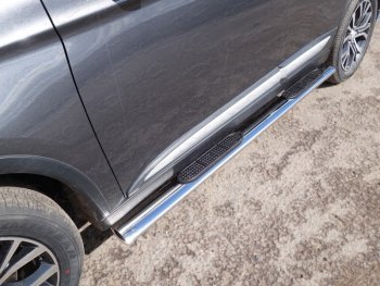 44 949 р. Пороги овальные с накладкой 120х60 мм, ТСС Тюнинг  Mitsubishi Outlander  GF (2015-2018) (серые)  с доставкой в г. Калуга. Увеличить фотографию 1