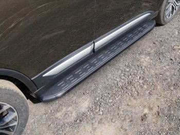 21 349 р. Пороги алюминиевые с пластиковой накладкой ТСС Тюнинг  Mitsubishi Outlander  GF (2018-2024) (карбон черные)  с доставкой в г. Калуга. Увеличить фотографию 1